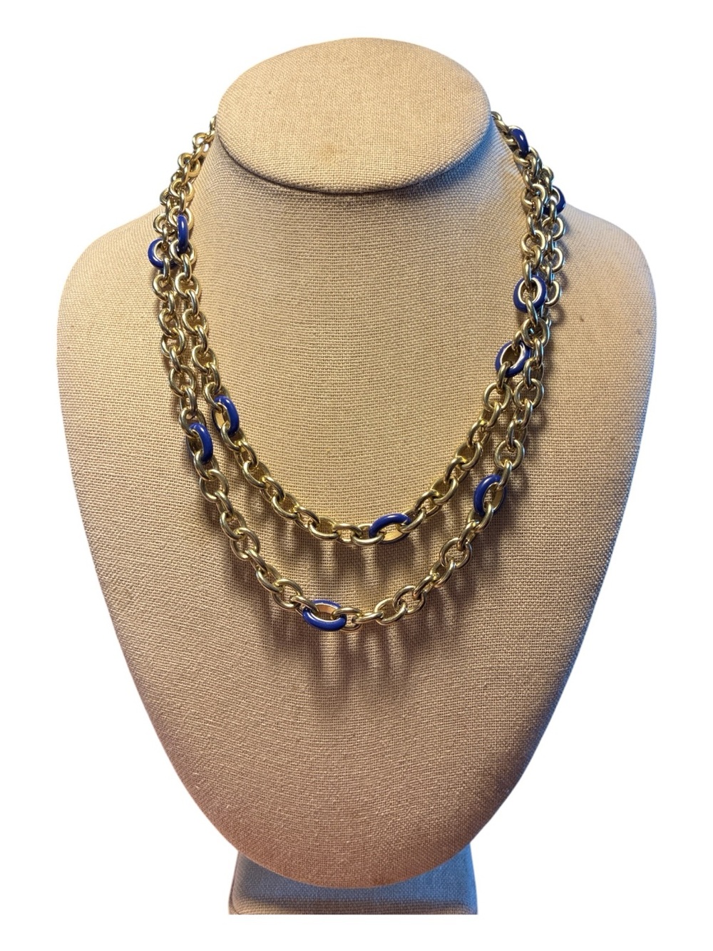 🔵 J. Crew Gold and Blue Enameled Chain Necklace ~ 37 Inches